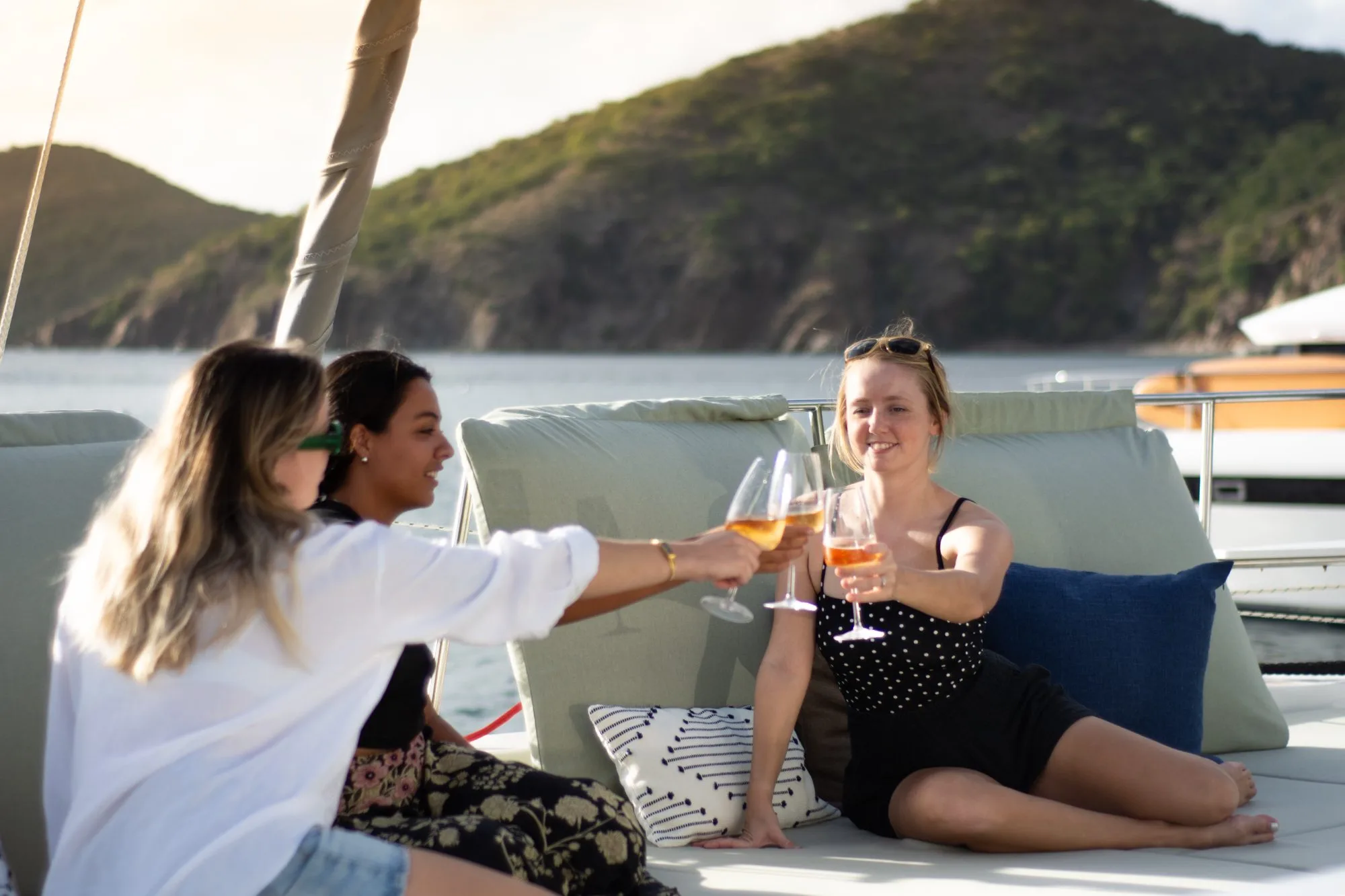 Guests raising a toast on Allegra’s deck